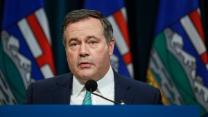 Alberta Premier Jason Kenney gives a COVID-19 update in Calgary, Alta., Tuesday, Feb. 8, 2022. THE CANADIAN PRESS/Jeff McIntosh 