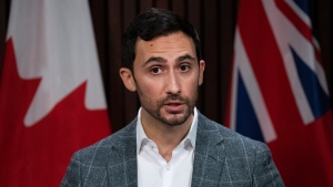 Stephen Lecce, Minister of Education for Ontario makes an announcement during the COVID-19 pandemic in Toronto on Wednesday, January 12, 2022. THE CANADIAN PRESS/Nathan Denette
