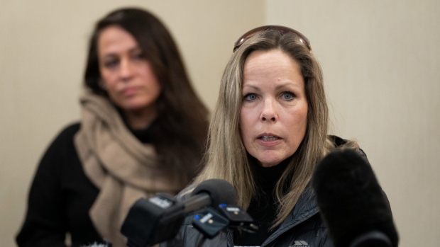 Tamara Lich, organizer for a protest convoy by truckers and supporters demanding an end to COVID-19 vaccine mandates, delivers a statement during a news conference in Ottawa, Feb. 3, 2022. THE CANADIAN PRESS/Adrian Wyld
