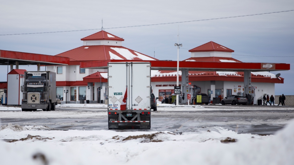 A semi-truck at a truck stop in Vankleek Hill, Ont