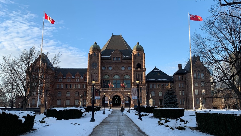 The Ontario legislature is pictured at Queen’s Park in downtown Toronto Sunday, February 20, 2022. (Joshua Freeman /CP24)