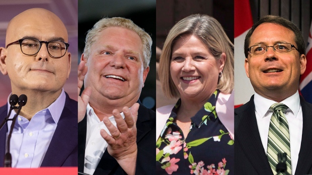 The leaders of the Progressive Conservatives, Ontario NDP, Ontario Liberals and Ontario Green Party are pictured here in a composite image. (The Canadian Press) 