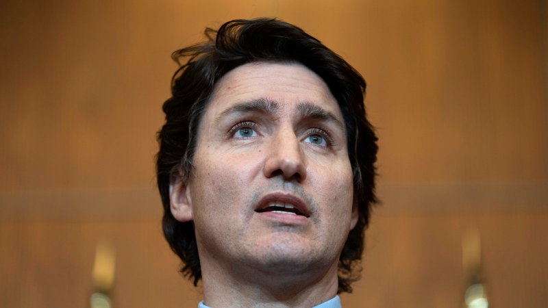 Prime Minister Justin Trudeau speaks during a news conference in Ottawa, Friday, Feb. 25, 2022. THE CANADIAN PRESS/Adrian Wyld 