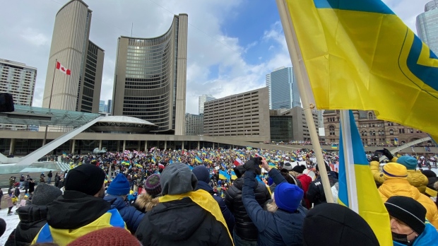 'Toronto stands with freedom': Thousands march downtown in support of Ukraine