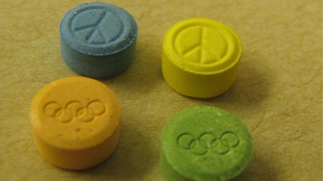 Police seized more than 100,000 ecstasy pills, some of which were stamped with Olympic rings. Dec. 10, 2009. 