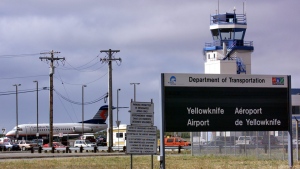 The control tower at Yellowknife Airport on Aug. 21, 2001. THE CANADIAN PRESS/Chuck Stoody