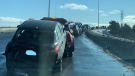 A 19-car pileup on the eastbound Highway 417 near Innes Road Thursday morning sent five people to hospital. (Courtesy: Ottawa OPP)