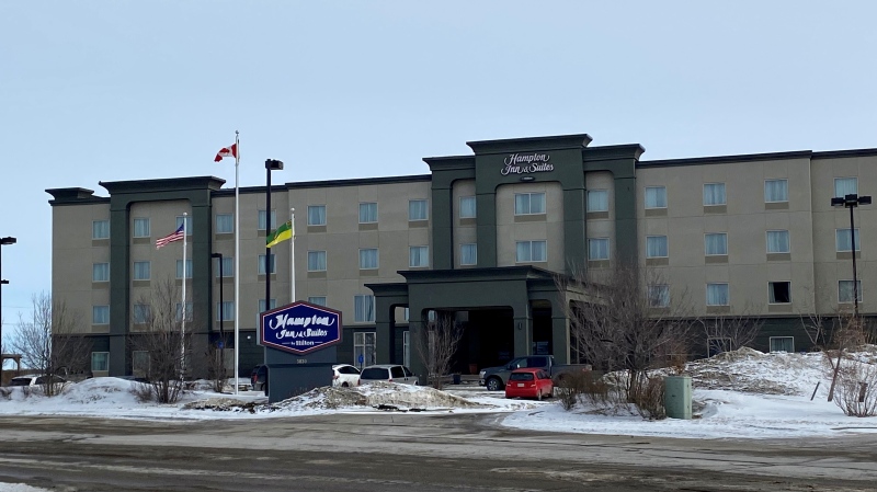 The Hampton Inn and Suites in east Regina, pictured on March 3, 2022. (Gareth Dillistone/CTV News) 