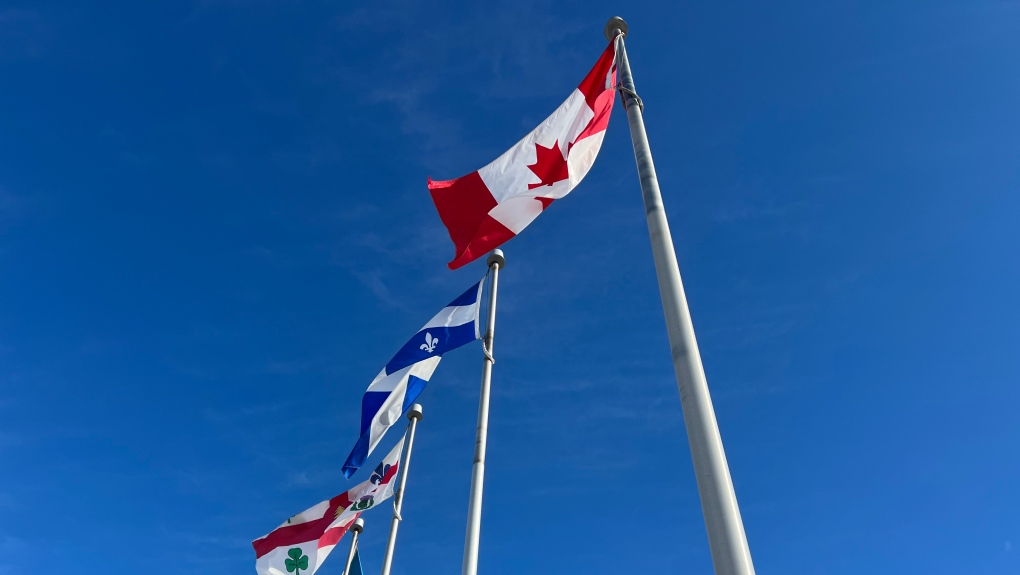 Montreal, Quebec and Canada flags