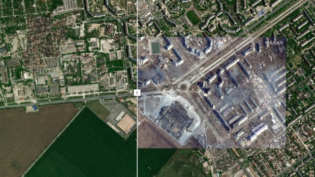 Citra satelit sebelum dan sesudah menunjukkan kehancuran di Ukraina