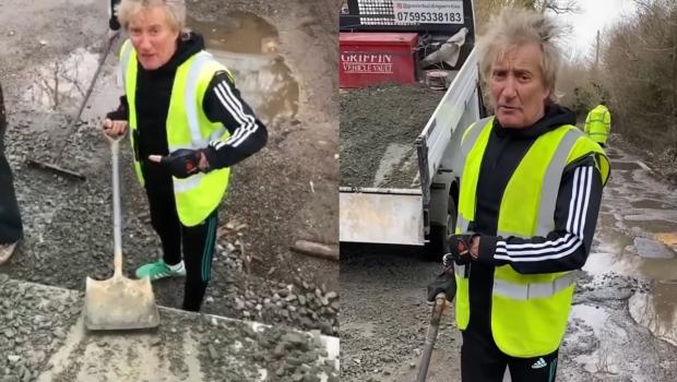 Rod Stewart llena hoyos en su calle