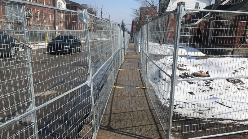 Fencing along Ezra Avenue is seen in the lead-up to St. Patrick's Day 2022. (Dan Lauckner/CTV News)