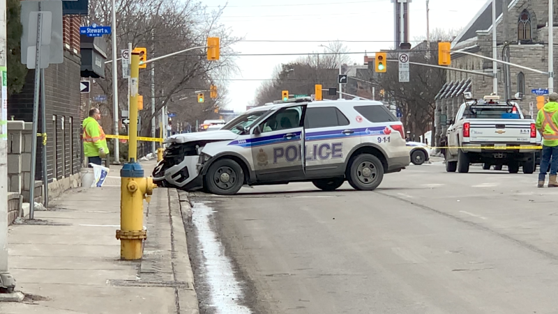 An Ottawa police cruiser was involved in a collision on King Edward Avenue. (Shaun Vardon/CTV News Ottawa)