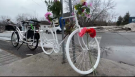 A white ghost bike has been placed at the intersection of North River Road and Donald Street to remember a cyclist killed at the corner last week. (Jeremie Charron/CTV News Ottawa)