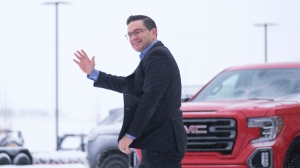 Pierre Poilievre arrives to a press conference at Brandt Tractor Ltd. in Regina on Friday, March 4, 2022. THE CANADIAN PRESS/Michael Bell