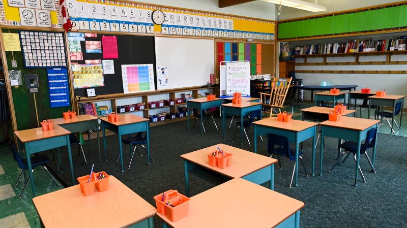 A grade two classroom is shown at Hunter's Glen Junior Public School, which is part of the Toronto District School Board (TDSB), during the COVID-19 pandemic on Sept. 14, 2020. (THE CANADIAN PRESS/Nathan Denette)