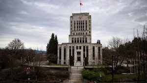 Vancouver City Hall is seen in Vancouver, on Saturday, Jan. 9, 2021. (Darryl Dyck / THE CANADIAN PRESS)