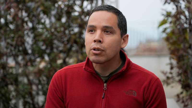 The Inuit community President, Natan Obed, answers to a question during an interview with the Associated Press in Rome, Sunday, March 27, 2022. (AP Photo/Gregorio Borgia)