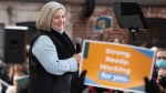 Ontario NDP Leader Andrea Horwath makes an announcement during a rally in Toronto, on Sunday, April 3, 2022. THE CANADIAN PRESS/Chris Young
