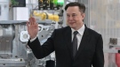 Tesla CEO Elon Musk attends the opening of the Tesla factory Berlin Brandenburg in Gruenheide, Germany, Tuesday, March 22, 2022. (Patrick Pleul/Pool via AP, File)