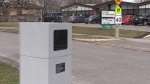 Speed camera in a school zone in London, Ont. on Friday, April 8, 2022. (Daryl Newcombe/CTV London)