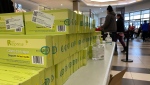 On Sunday, April 10, 2022, the province set up pop-up distribution stations in C.F. Polo Park and St. Vital Shopping Centre to hand out rapid antigen test kits. (Source: Zachary Kitchen/ CTV News Winnipeg)