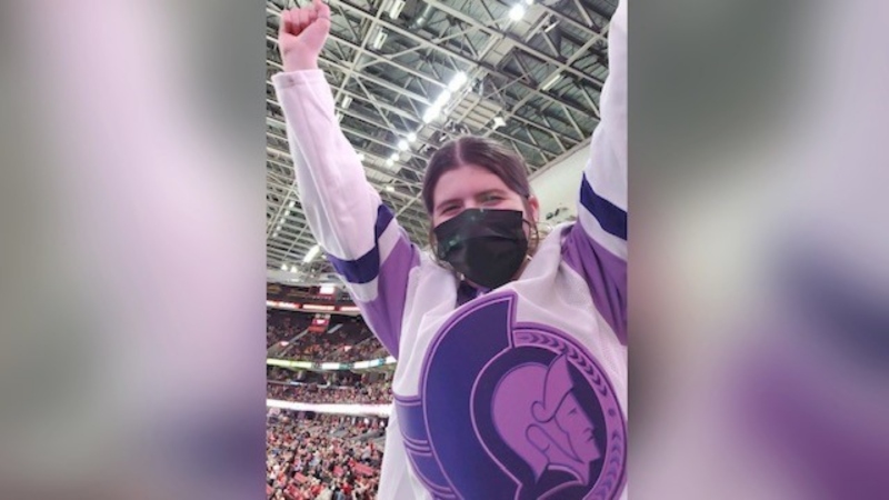 Bria Roberts enjoys an Ottawa Senators game two years after being declared cancer-free. (April Roberts/Submitted)