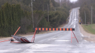Road blocks are set up at Sideroad 15/16 near 8 Line north in Oro-Medonte, Ont., on Tues., April 19, 2022 (Mike Arsalides/CTV News)