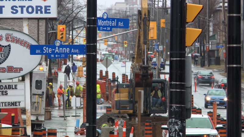 Construction along Montreal Road will cause lane closures for the spring and summer months as part of the 2022 Montreal Road revitalization project to replace aging underground infrastructure. (Chris Black/CTV News Ottawa)