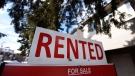 FILE - A for sale sign outside a home indicates that it has been rented, in Ottawa, on Monday, March 1, 2021. THE CANADIAN PRESS/Justin Tang