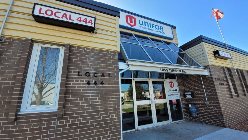 Unifor Local 444 headquarters on Turner Road in Windsor, Ont. on Thursday, April 21, 2022. (Sanjay Maru/CTV Windsor)