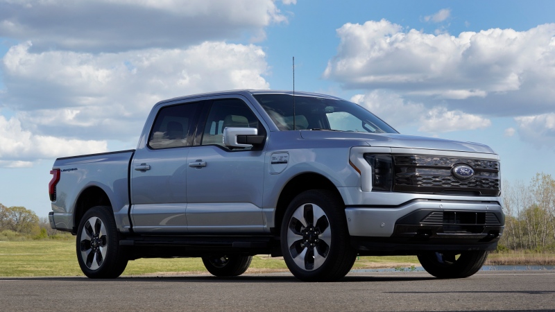 Ford F-150 Lightning is shown in Bruce Township, Mich., May 12, 2021. (AP Photo/Paul Sancya)