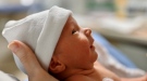 A newborn wearing a hat made from surgical cloth.  (Joel Haslam/CTV News Ottawa)