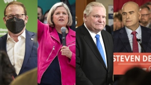 From left: Ontario Green Party Leader Mike Schreiner, Ontario NDP Leader Andrea Horwath, PC Party Leader Doug Ford and Ontario Liberal Party Steven Del Duca are seen in this combination photo. (Images by The Canadian Press)