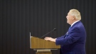 Ontario Progressive Conservative Leader Doug Ford speaks during a press conference at the Stellantis Automotive Research and Development Centre in Windsor, Ont. on Monday, May 2, 2022. THE CANADIAN PRESS/ Geoff Robins