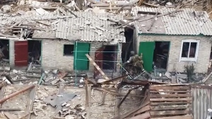 Drone footage of firefight in Ukraine
