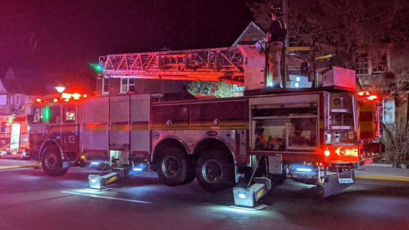 Ottawa firefighters respond to a fire on Bronson Avenue in the early morning hours of May 9, 2022. (Ottawa Fire Service/Twitter)