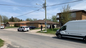 Police presence at Hilton Avenue and Stratton Drive in east London, Ont. on May 11, 2022. (Bryan Bicknell/CTV News London)