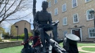 A statue of John McCrae sits outside the Guelph Civic Museum downtown. (Krista Sharpe/CTV Kitchener)