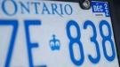 A photograph of an Ontario provincial licence plate with a renewal sticker is shown in Mississauga, Ont., on Tuesday, February 22, 2022. THE CANADIAN PRESS/Nathan Denette