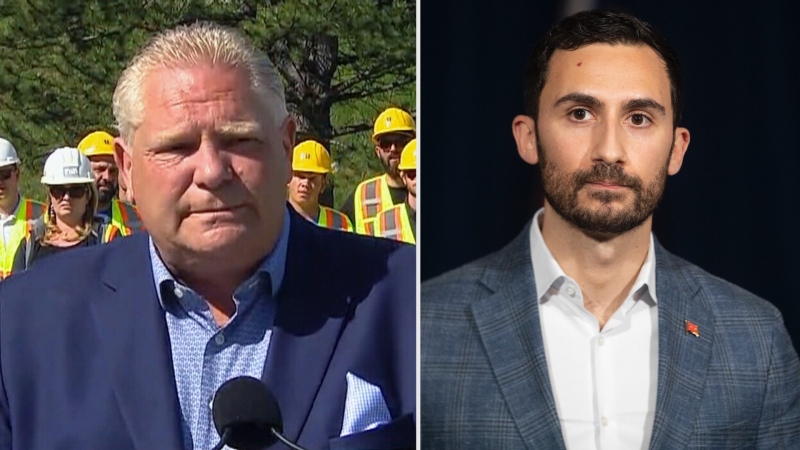 Composite photo of Ont. PC candidate Doug Ford and Ontario PC MPP Stephen Lecce attending a news conference at the Queens Park Legislature in Toronto on Wednesday, April 7, 2021. THE CANADIAN PRESS/Chris Young

