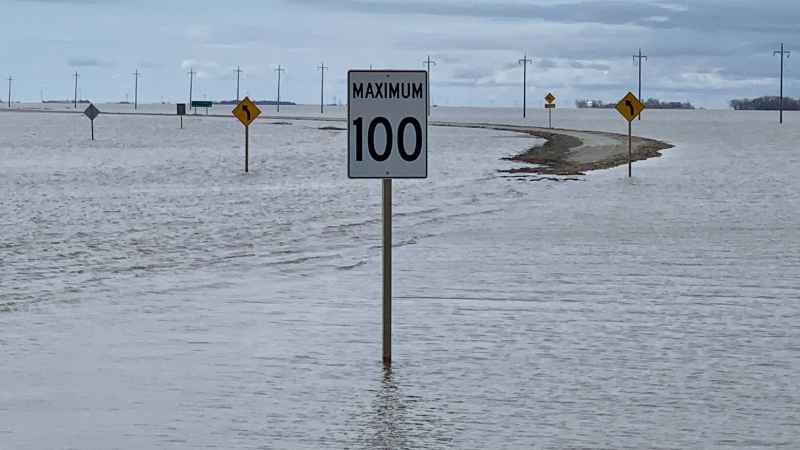 Highway 75 near Morris is flooded on May 12, 2022 (CTV News Photo Scott Andersson)