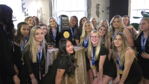 Regina Rebels Team Smoke celebrated their Cheerleading Worlds win at a party on May 12, 2022. (Hallee Mandryk/CTV News) 