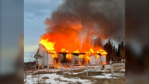 The Roman Catholic church on God's Lake Narrows First Nation was destroyed by a fire on May 6, 2022. (Submitted: Beverly James)