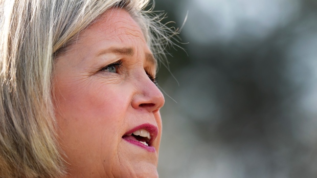 NDP leader Andrea Horwath makes a campaign announcement regarding an affordable, provincial dental care plan, in Scarborough, Ont., on Thursday, May 5, 2022. THE CANADIAN PRESS/Nathan Denette
