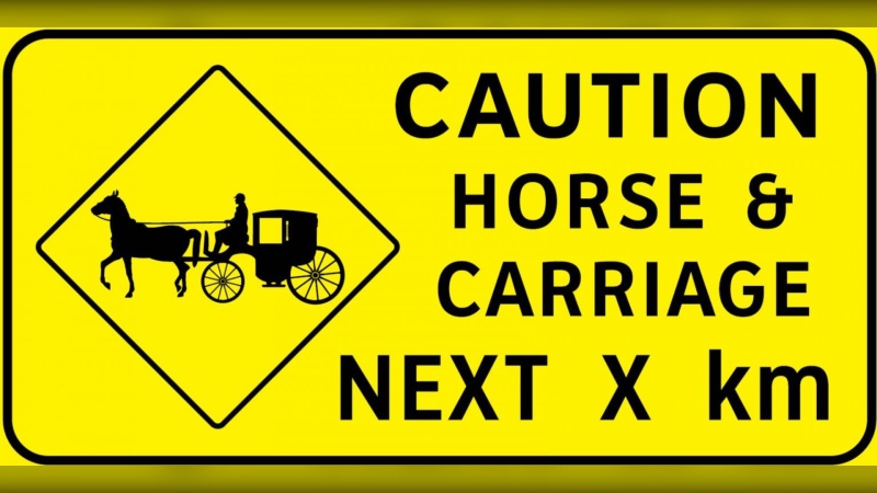 The B.C. Ministry of Transportation recently shared the story behind its horse-drawn carriage signs. (@TranBC/Twitter)
