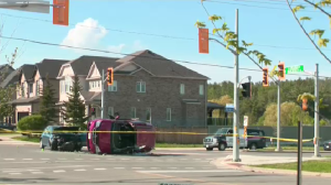 A crash on Huron Road in Kitchener. (Johnny Mazza/CTV Kitchener) (May 15, 2022)
