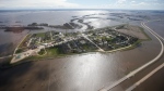 Flooding in Manitoba is pictured during an aerial tour on May 15, 2022. (Source: Media pool camera)