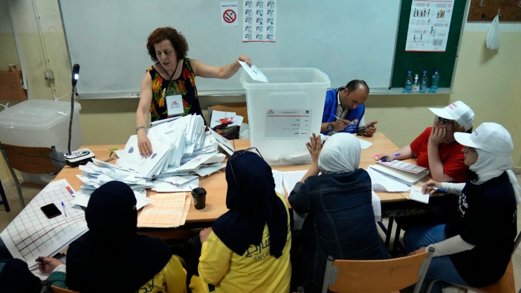 Counting votes in Lebanon's parliamentary election