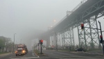 Jacques-Cartier Bridge in the fog on May 16, 2022. (Daniel J. Rowe/CTV News)